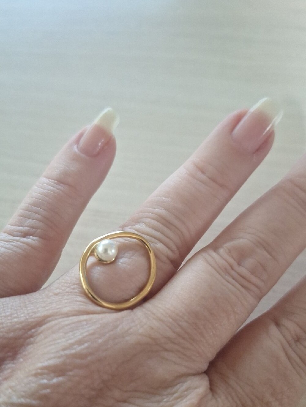 Harper Kate Gold Open Circle Pearl Ring -Size 7